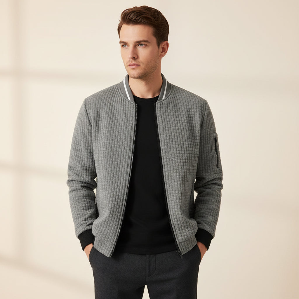 Textured Knit Bomber Jacket