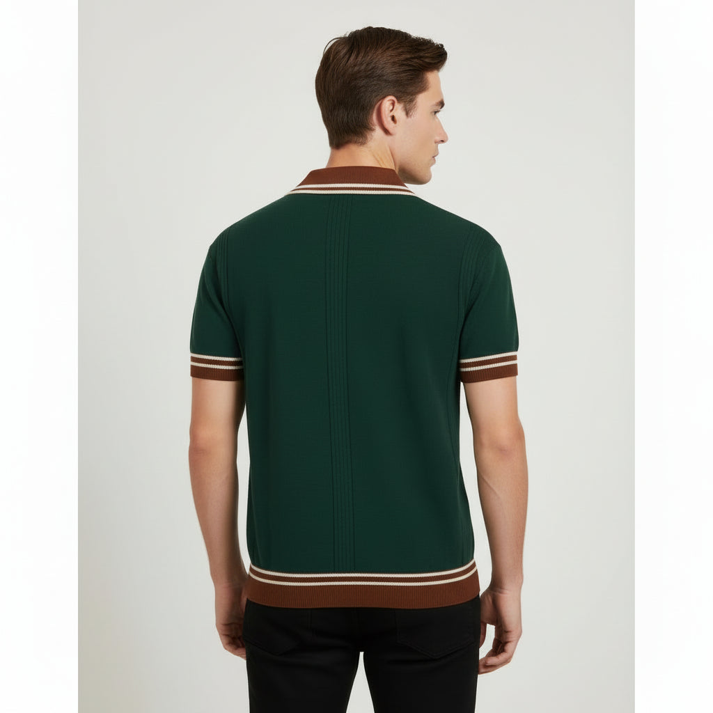 Textured Knit Polo Shirt – Short Sleeve Button Collar