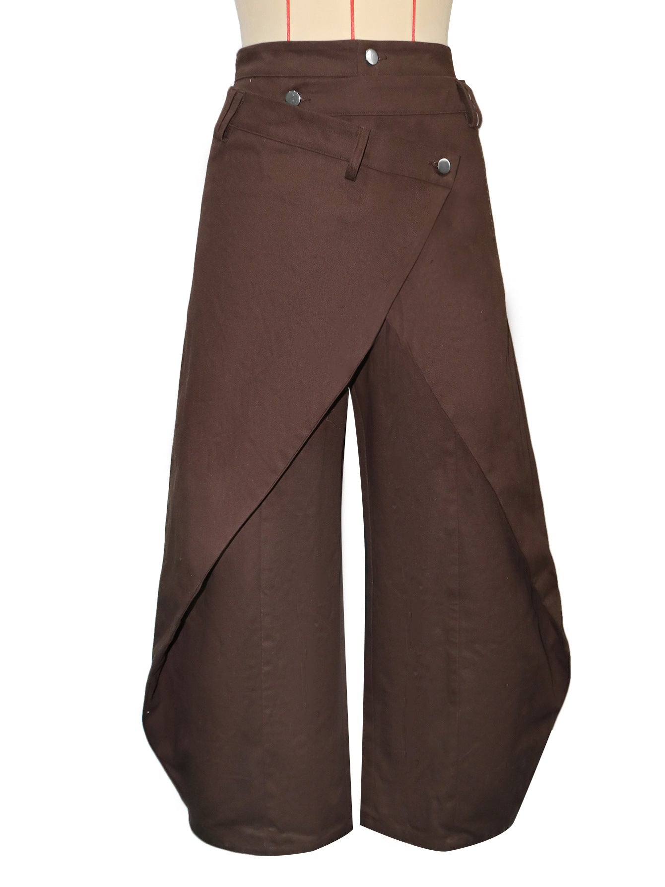 Retro High-waisted Cross-over Metal Buckle Irregular Wide-leg Pants