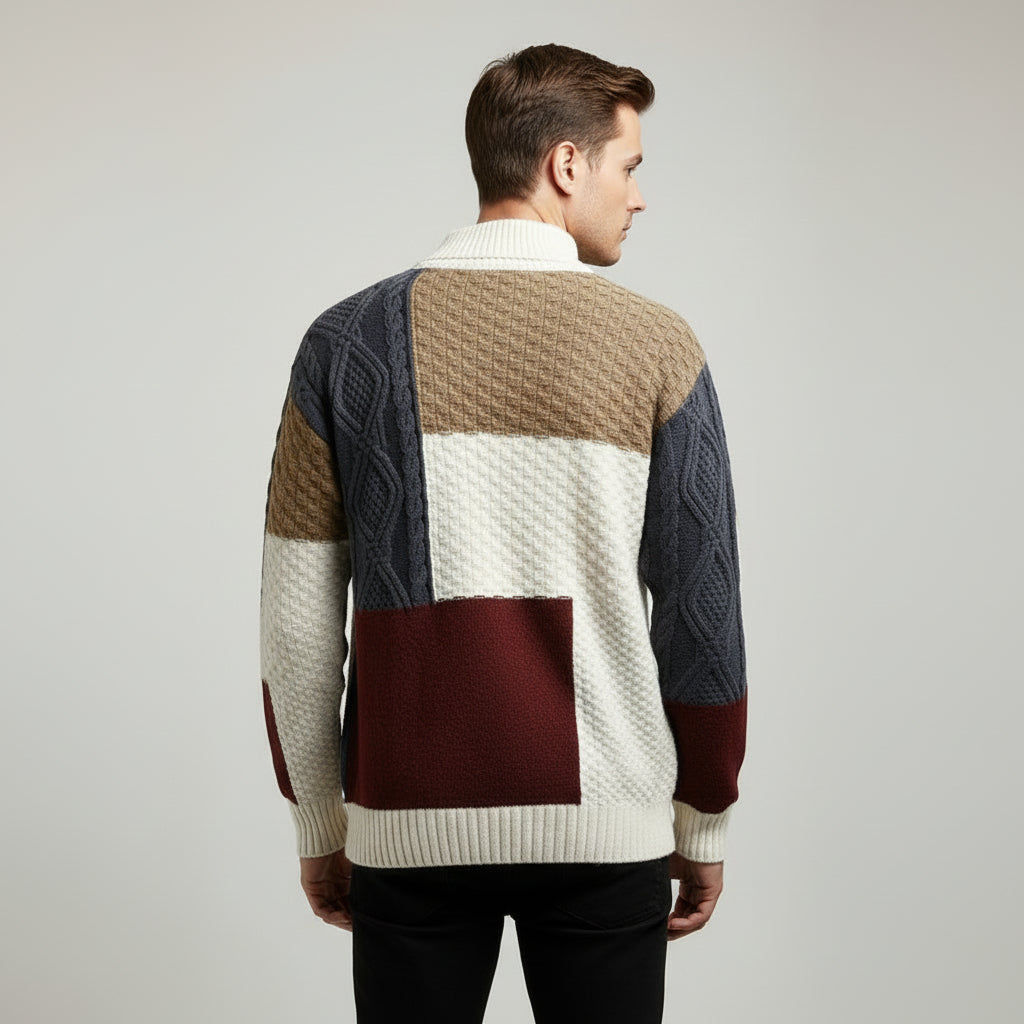 Panel Block Knit Crew Sweater