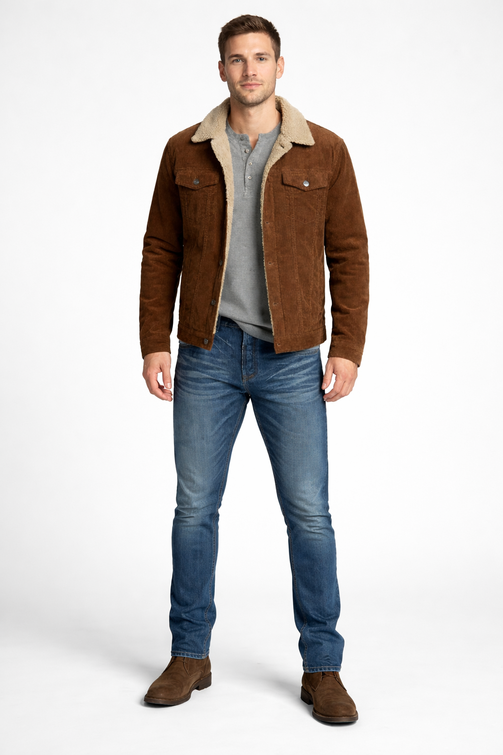 Men’s Corduroy Style Jacket with Sherpa Style Inner Lining