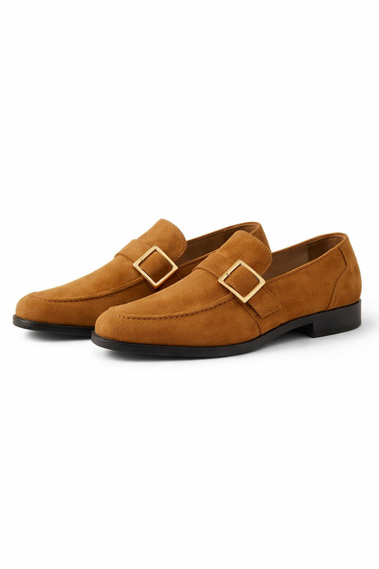 Suede Buckle Strap Dress Loafers