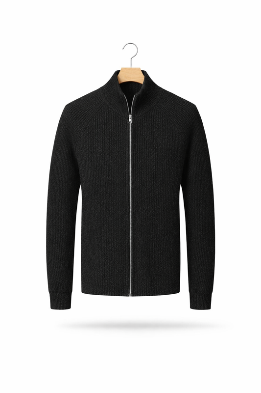 Ribbed Knit Zip-Up Cardigan
