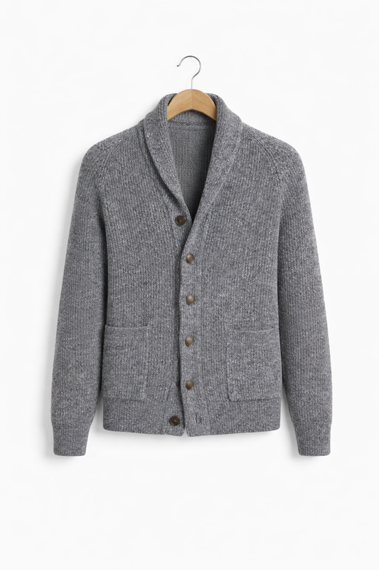 Men’s Knit Cardigan Sweater with Shawl Collar