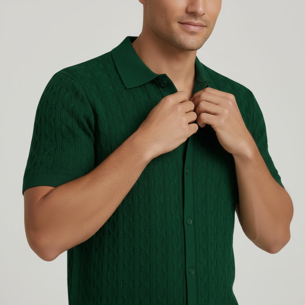 Men’s Cable Knit Short Sleeve Shirt