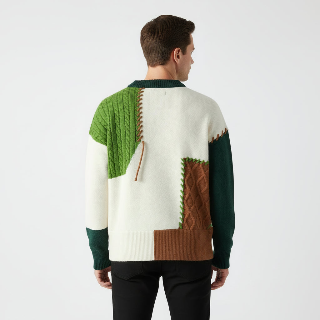Art Panel Knit Crew Sweater
