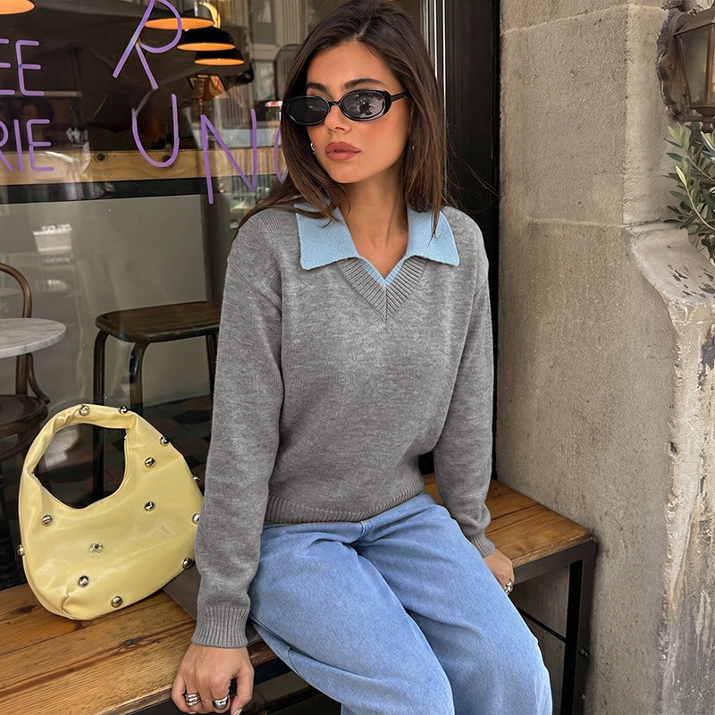 New AutumnWinter Casual Color-Block Long-Sleeved Sweater For Women