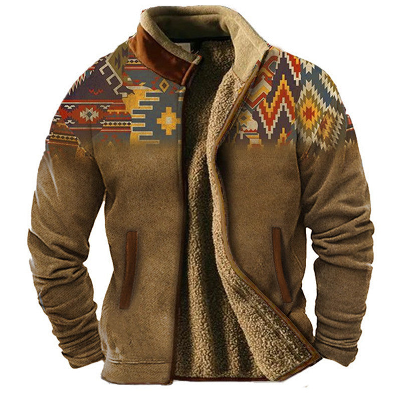 Men’s Fleece-Lined Zip Jacket With Patterned Sleeves