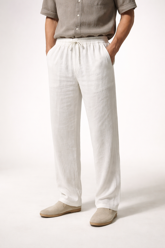 Men’s Linen Home Lounge Pants with Elastic Waist and Straight Leg