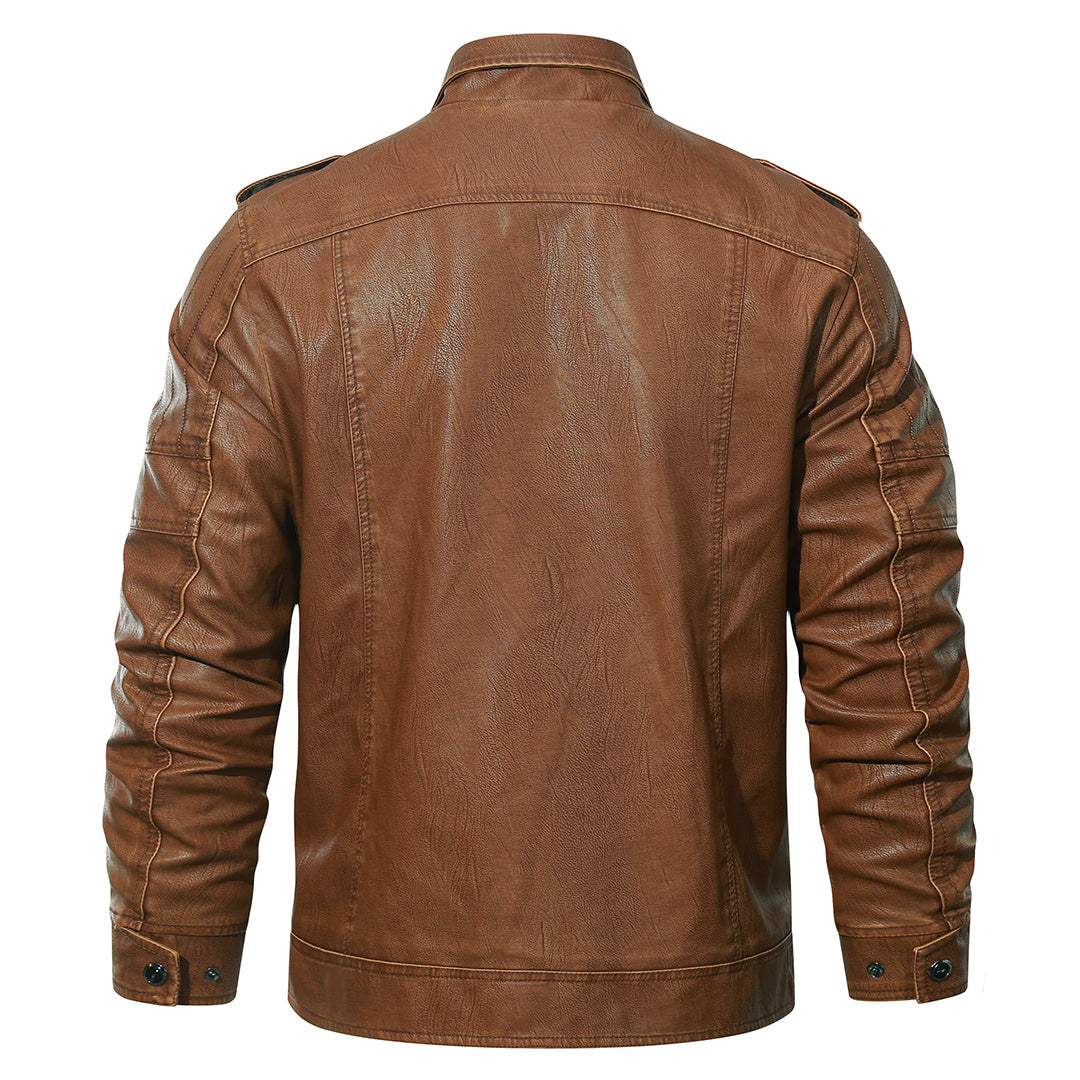 Men’s Brown Coated Textile Field Zip Jacket with Multi Pocket Design