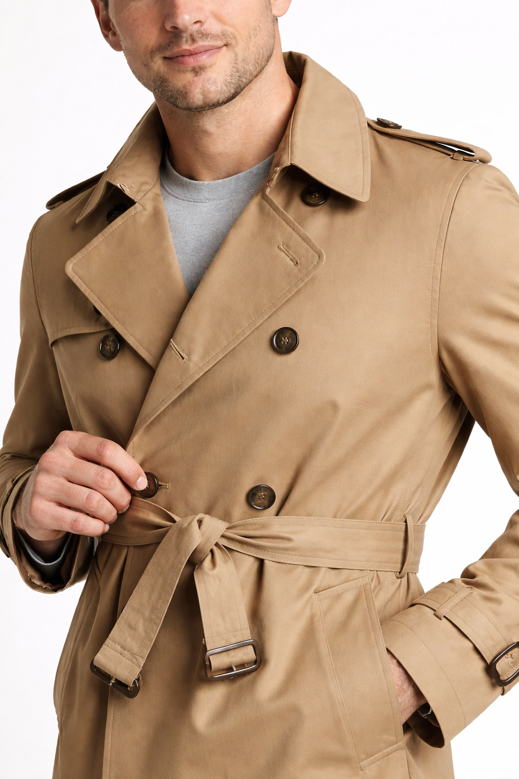 Men’s Long Belted Trench Style Coat