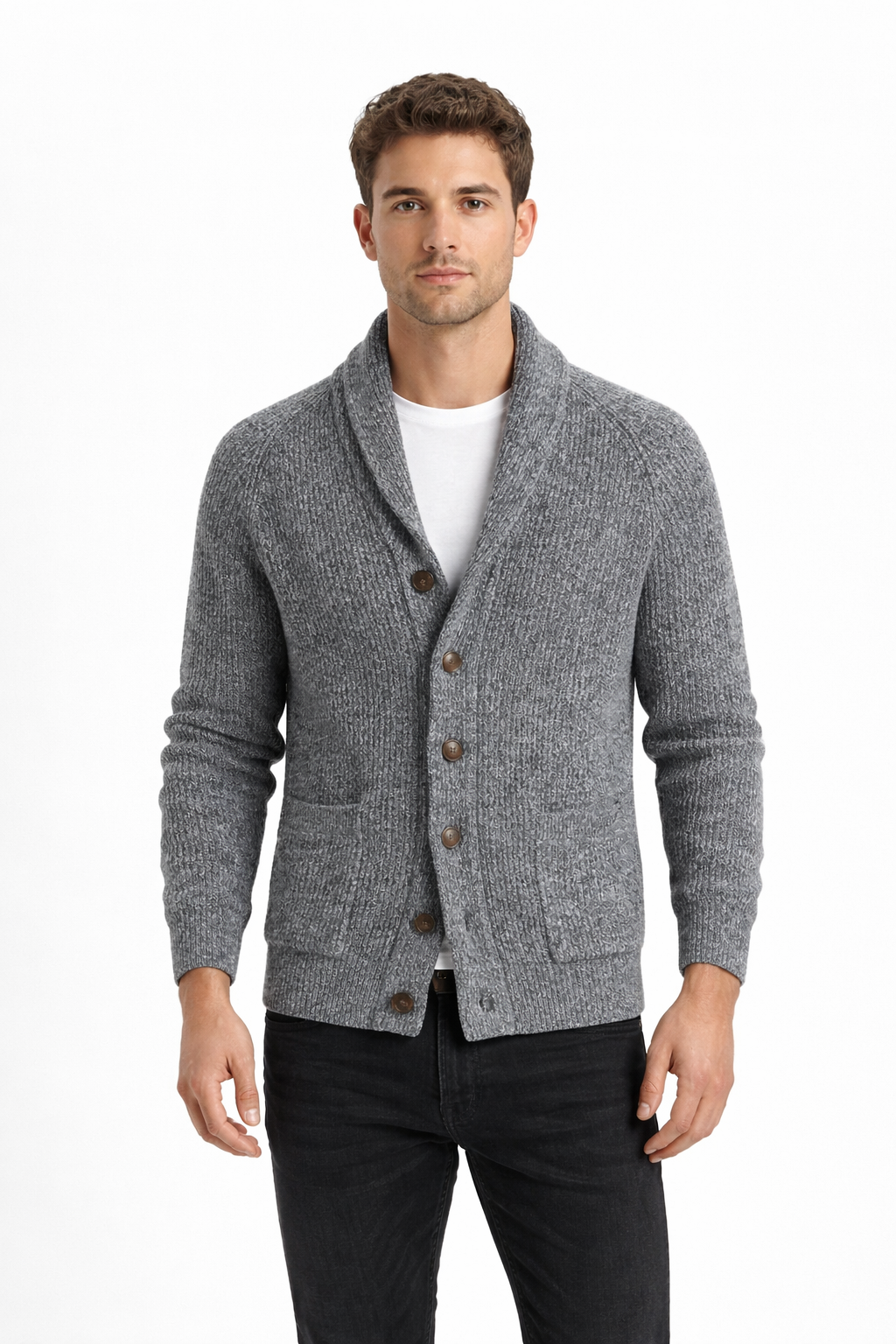 Men’s Knit Cardigan Sweater with Shawl Collar