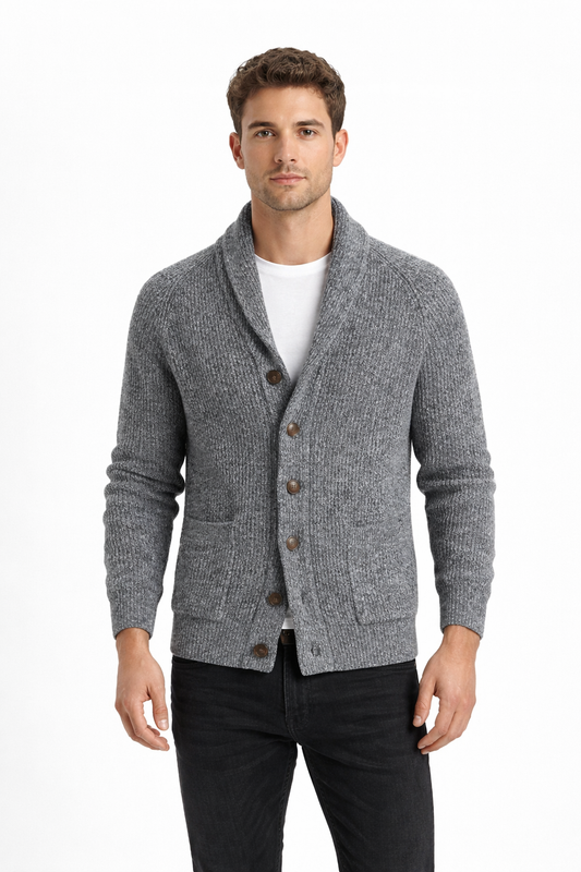Men’s Knit Cardigan Sweater with Shawl Collar