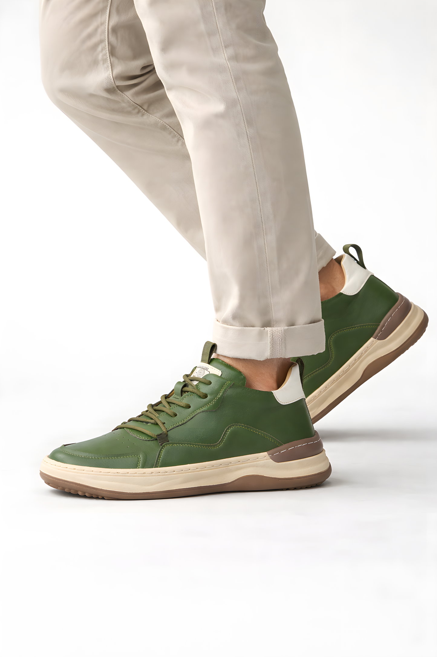 Italian Leather Panel Lace-Up Sneakers