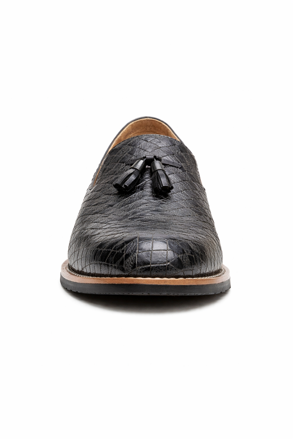 Woven Grid Tassel Slip-On Loafers