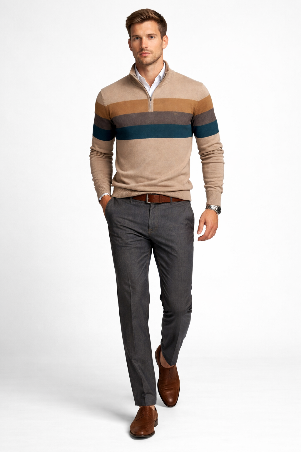 Men’s Striped Quarter Zip Knit Shirt
