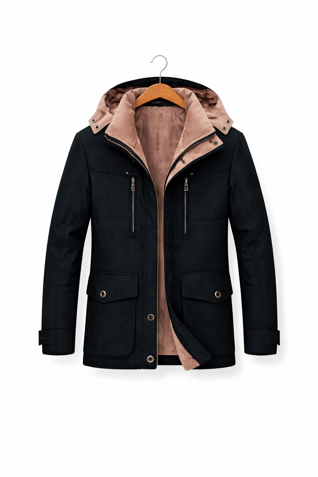 Men’s Hooded Utility Jacket with Lined Interior for Cold Weather