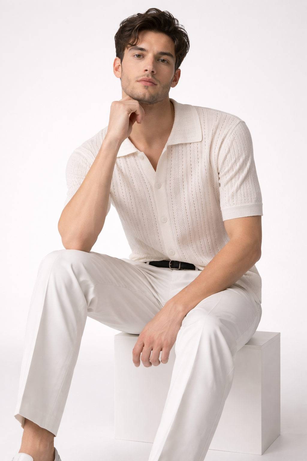 Ivory Strand Open-Knit Button Shirt