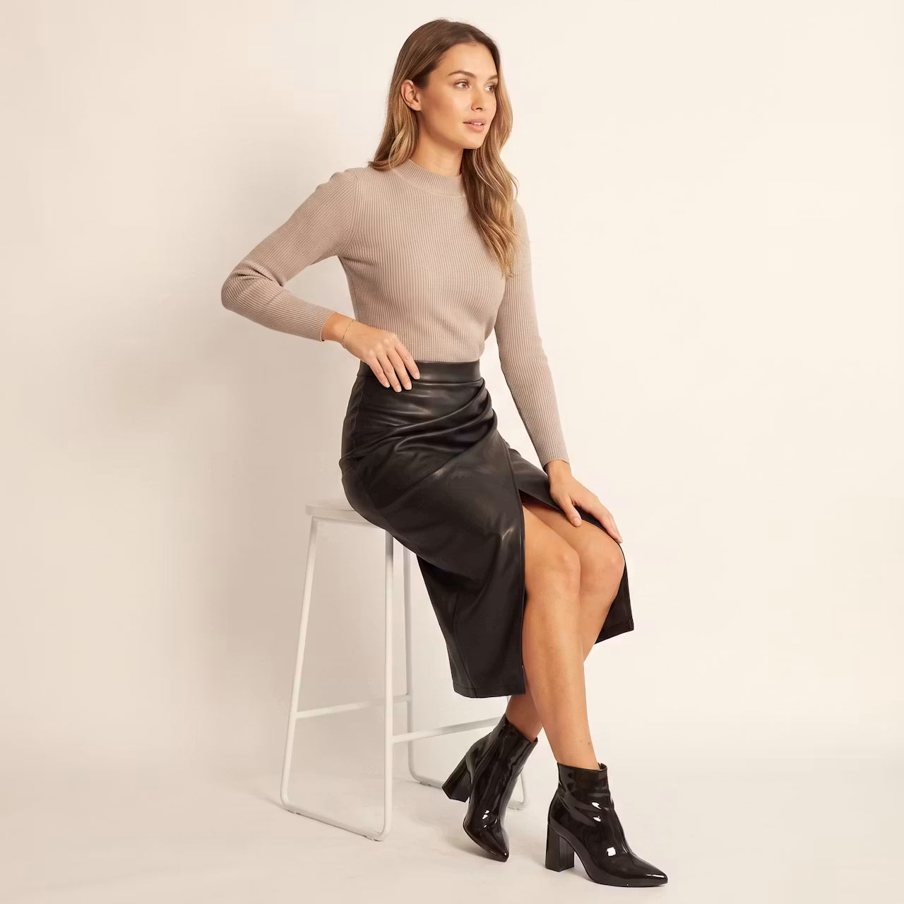 Selene Gedrapeerde Kunstleer Midirok