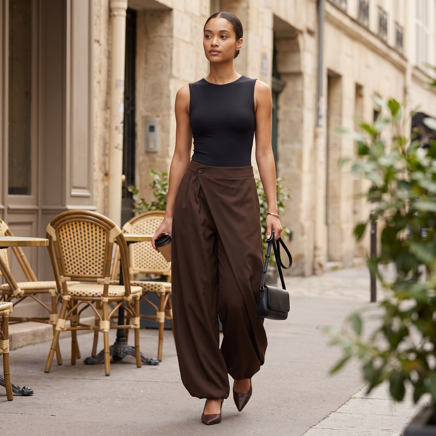 Caspian cropped broek in koffiebruin