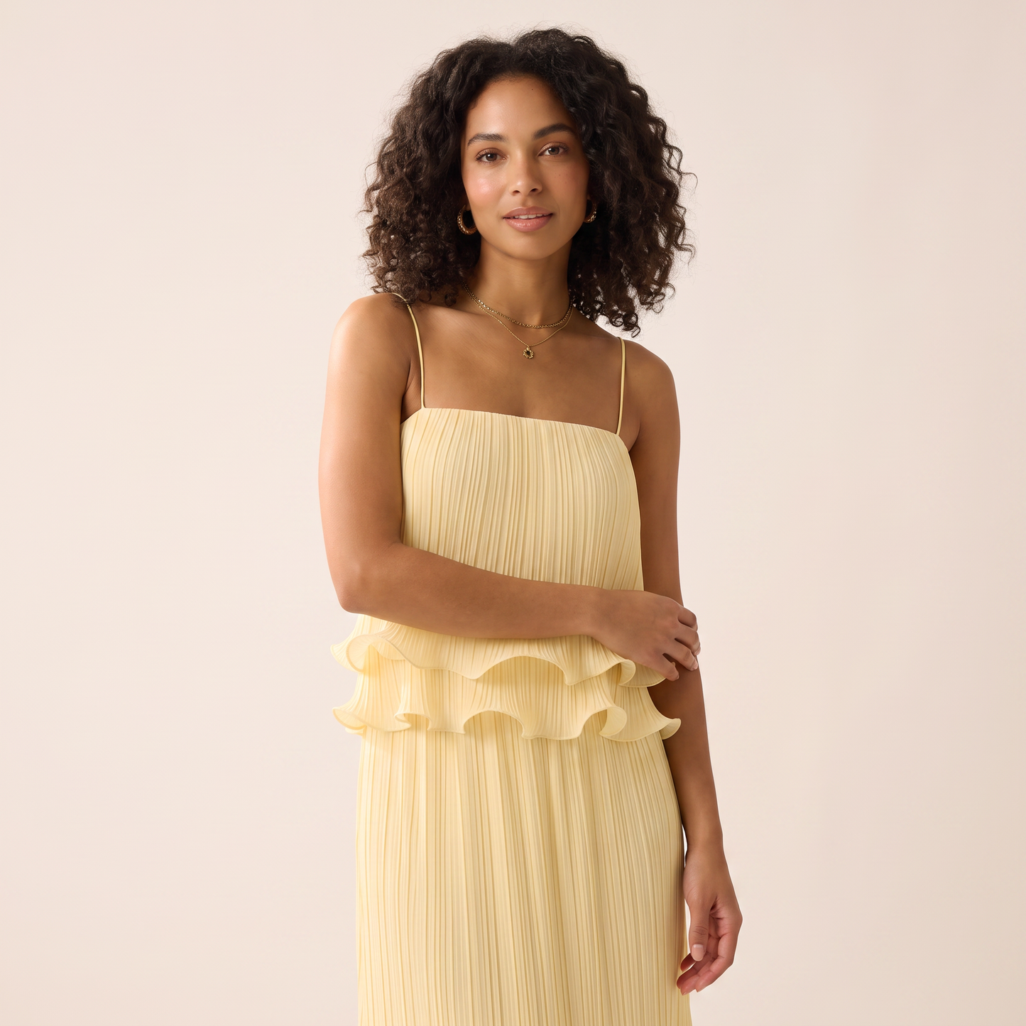 Solene geplooide set met top en lange rok
