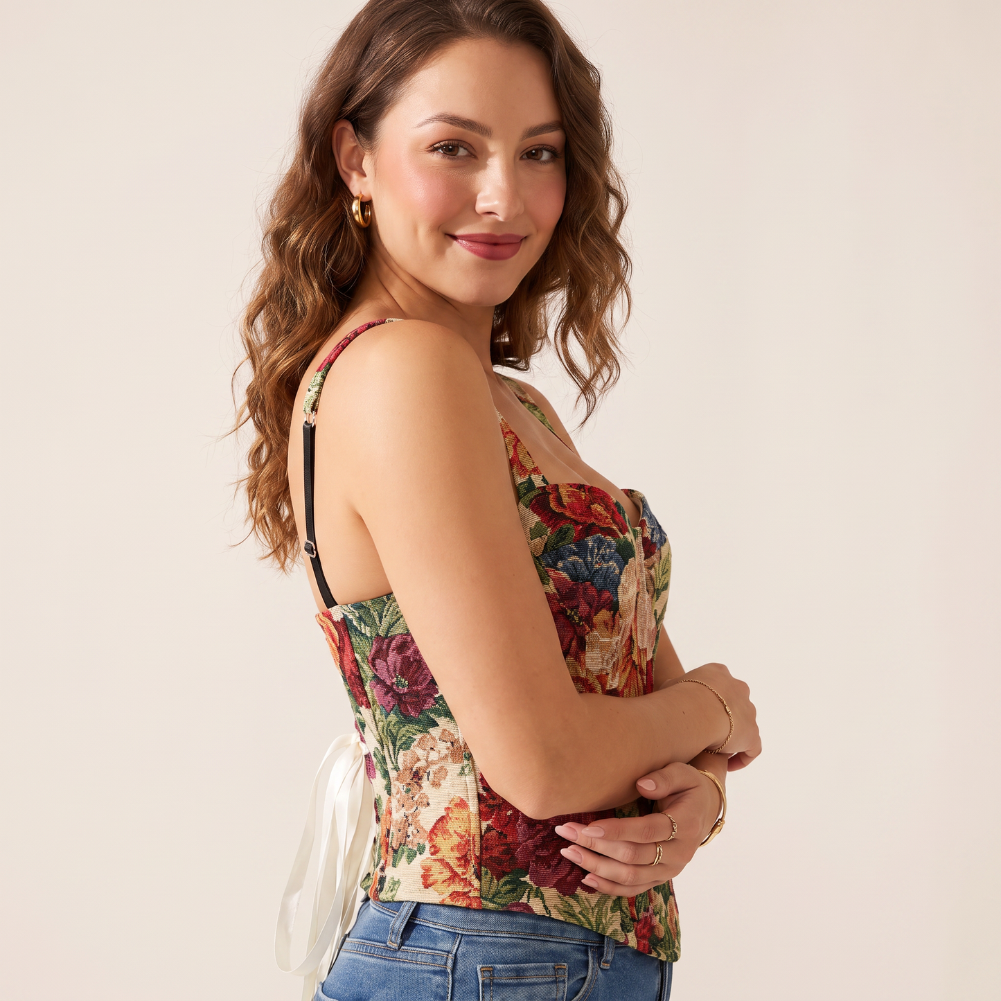 Maribel bustiertop met bloemenprint en baleinen