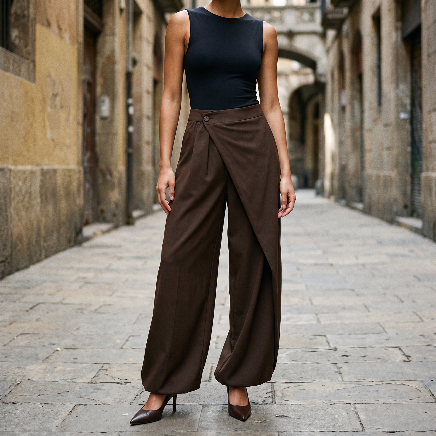 Caspian cropped broek in koffiebruin