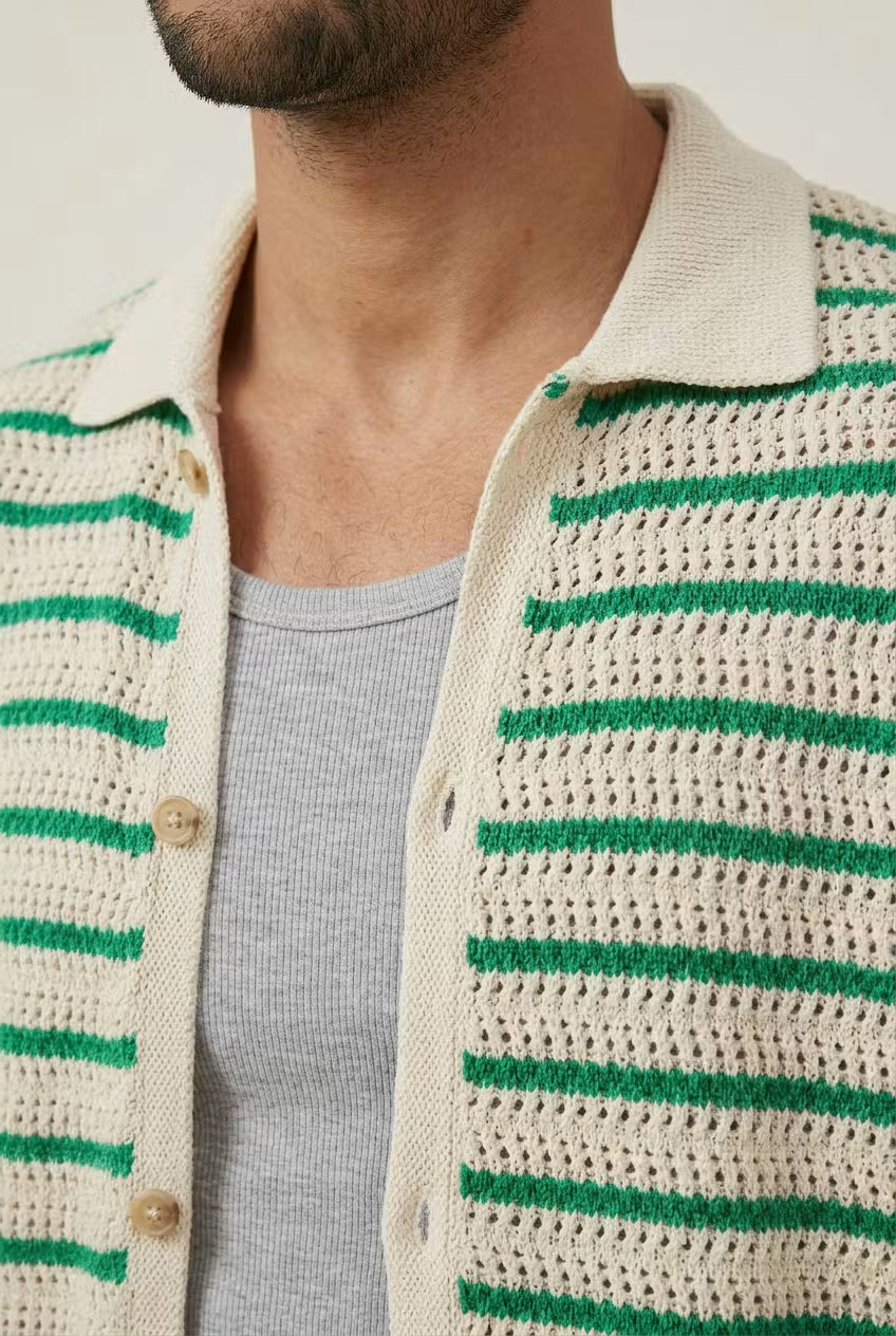 Monterey Stripe Knit Cardigan Shirt