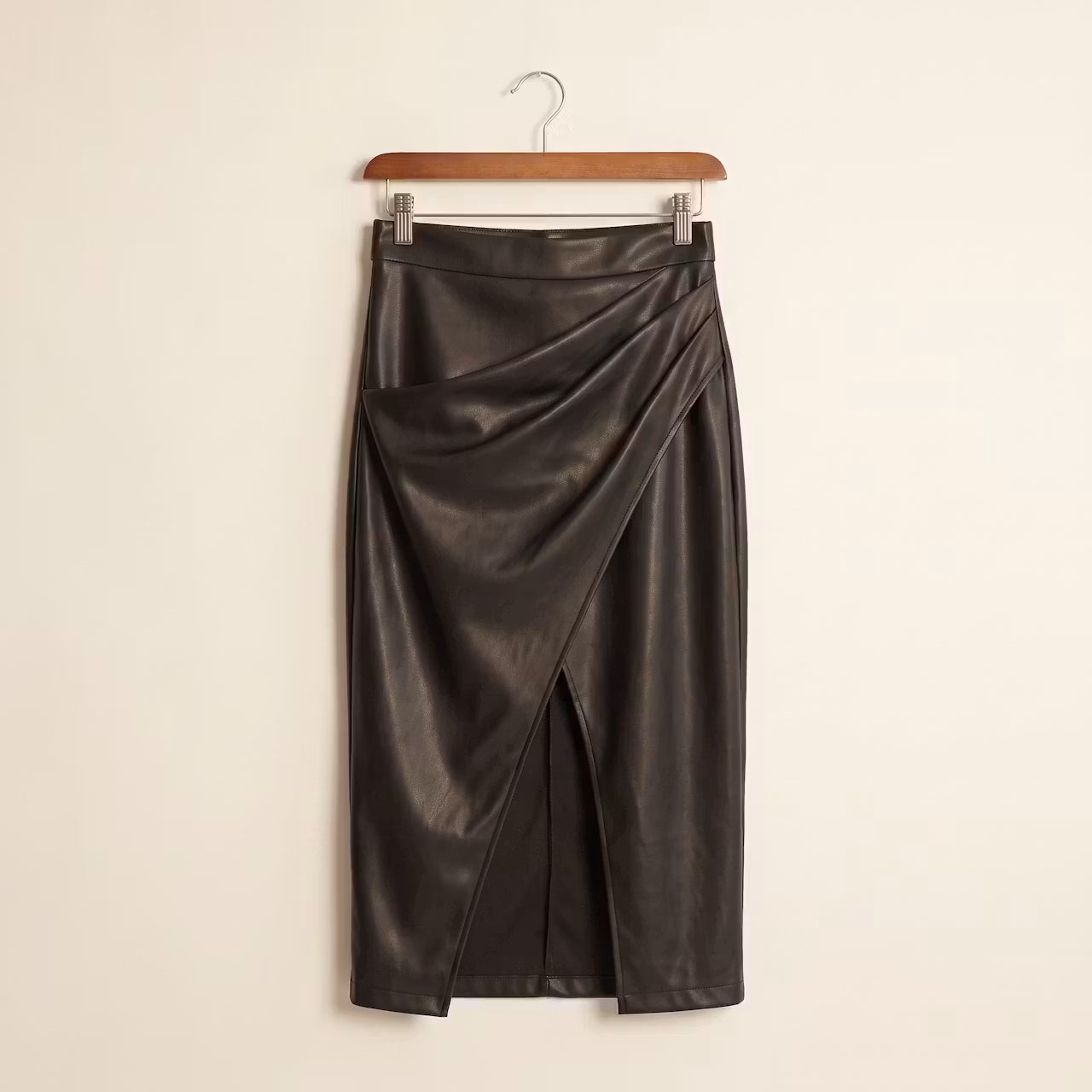 Selene Gedrapeerde Kunstleer Midirok