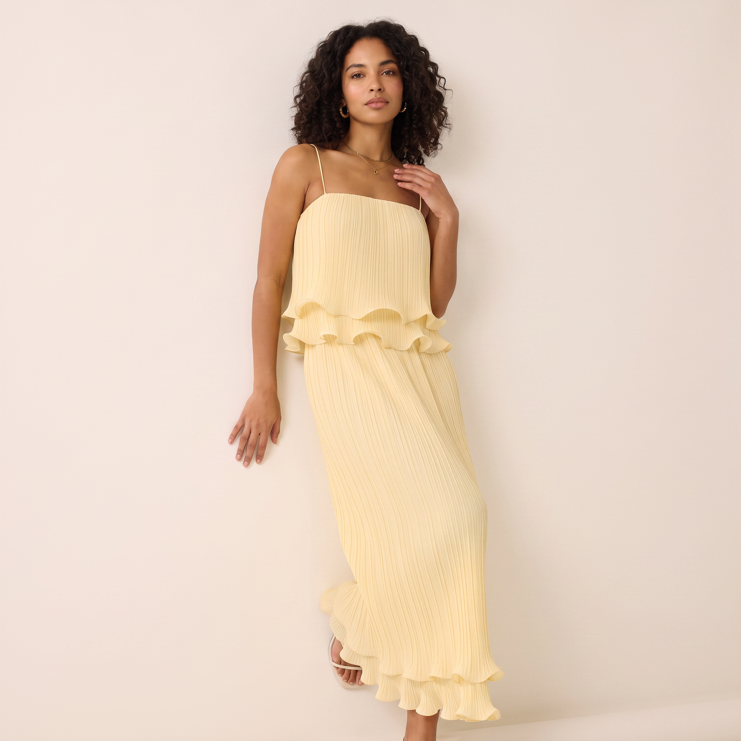 Solene geplooide set met top en lange rok