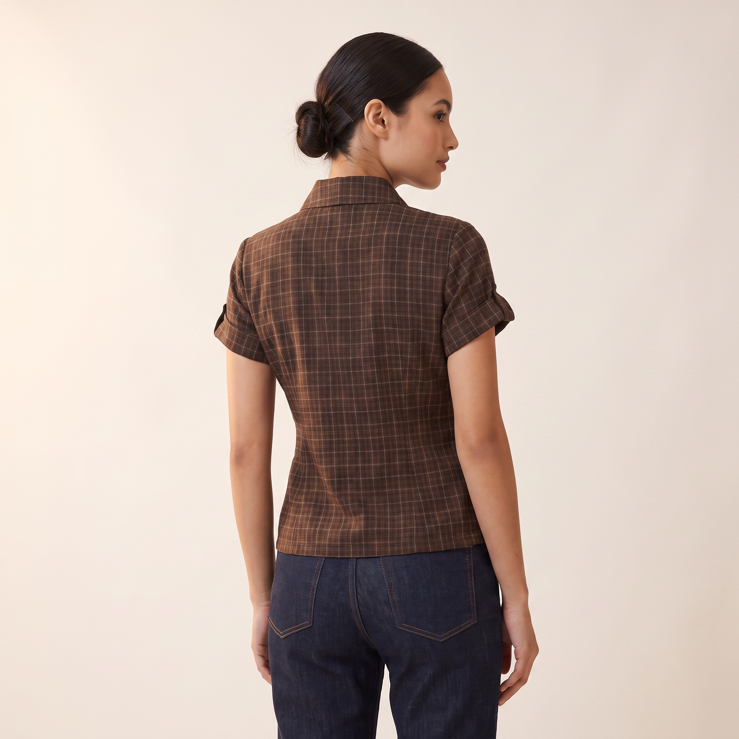 Mabel aansluitende ruitblouse