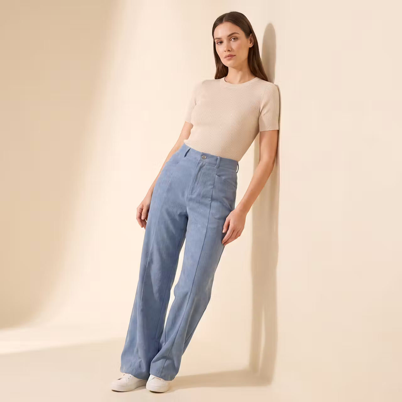 Aurelia Ribfluwelen Broek met Wijde Pijpen