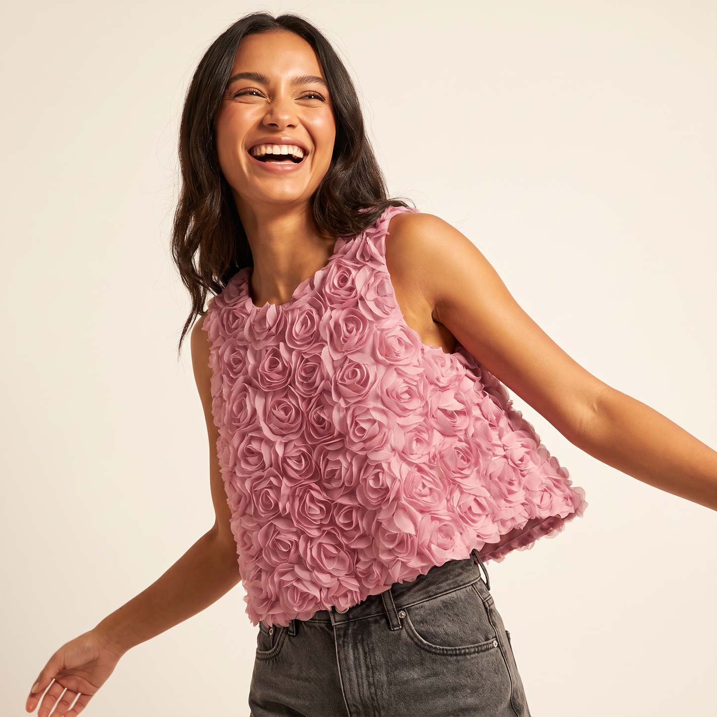 Roselle chiffontop met 3D-bloemen