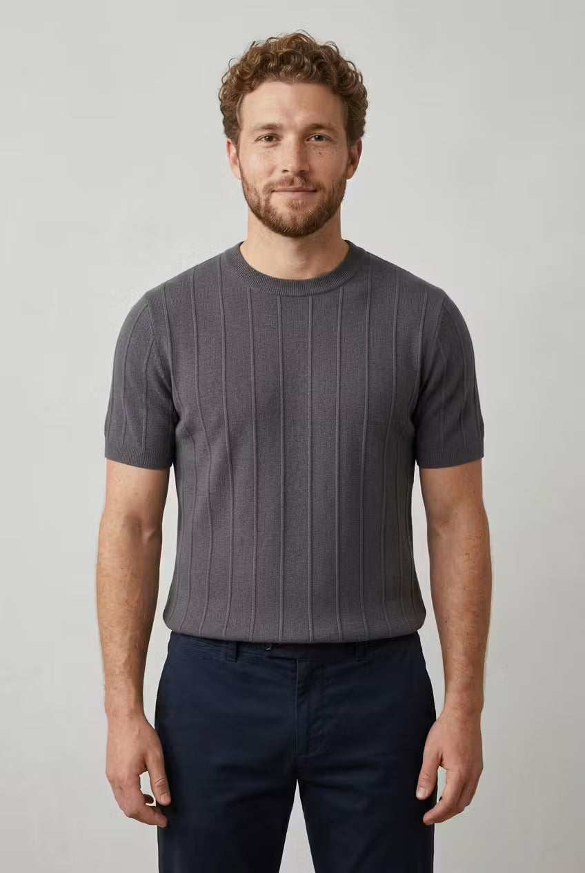 Men’s Vertical Rib Knit Short Sleeve Shirt