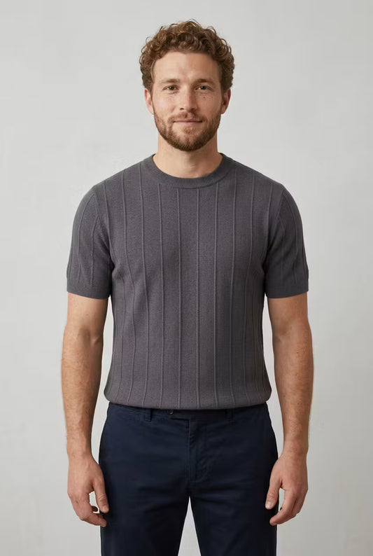 Men’s Vertical Rib Knit Short Sleeve Shirt