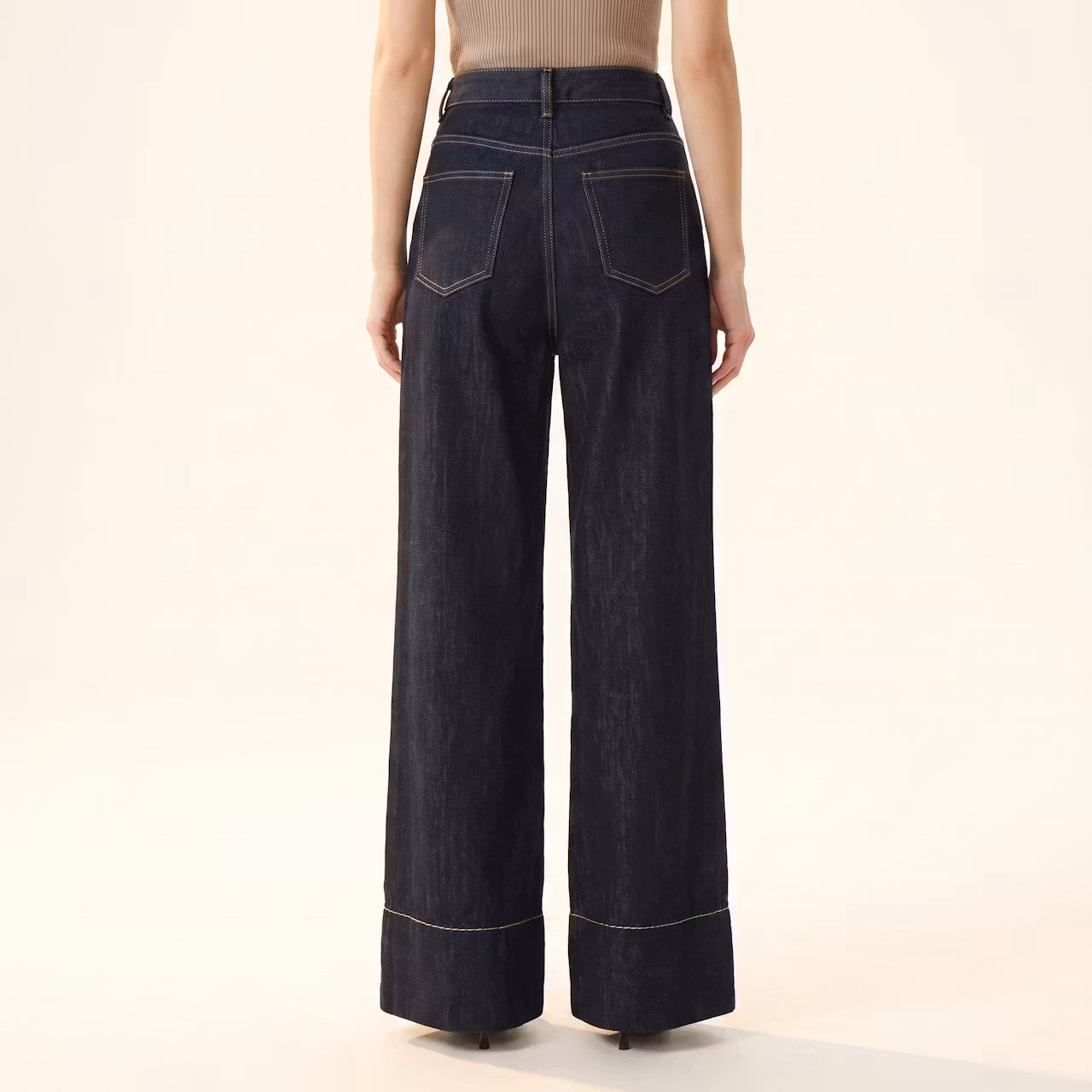 Nelle Wide-Leg Jeans met Contraststiksels
