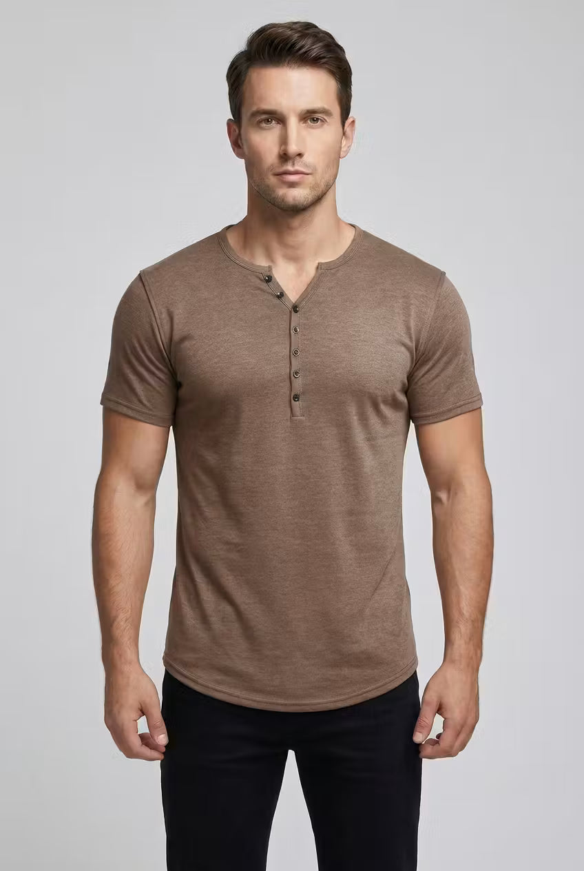 Men’s Short Sleeve Henley Shirt With Button Placket