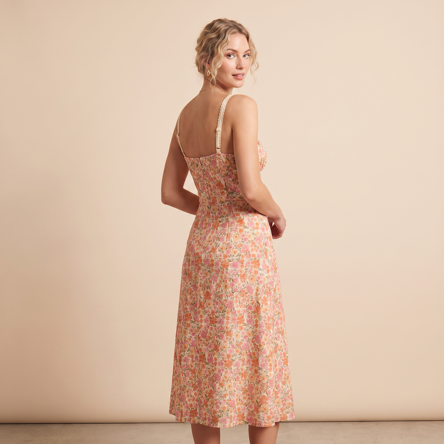 Rose Line midi-jurk met bloemen