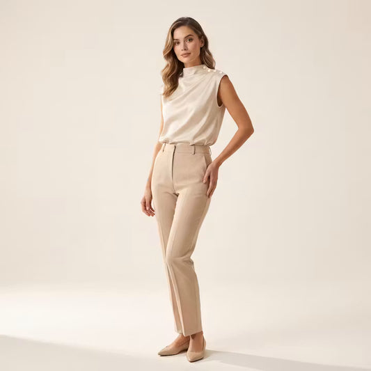 Celine Mouwloze Top met Knoopkraag