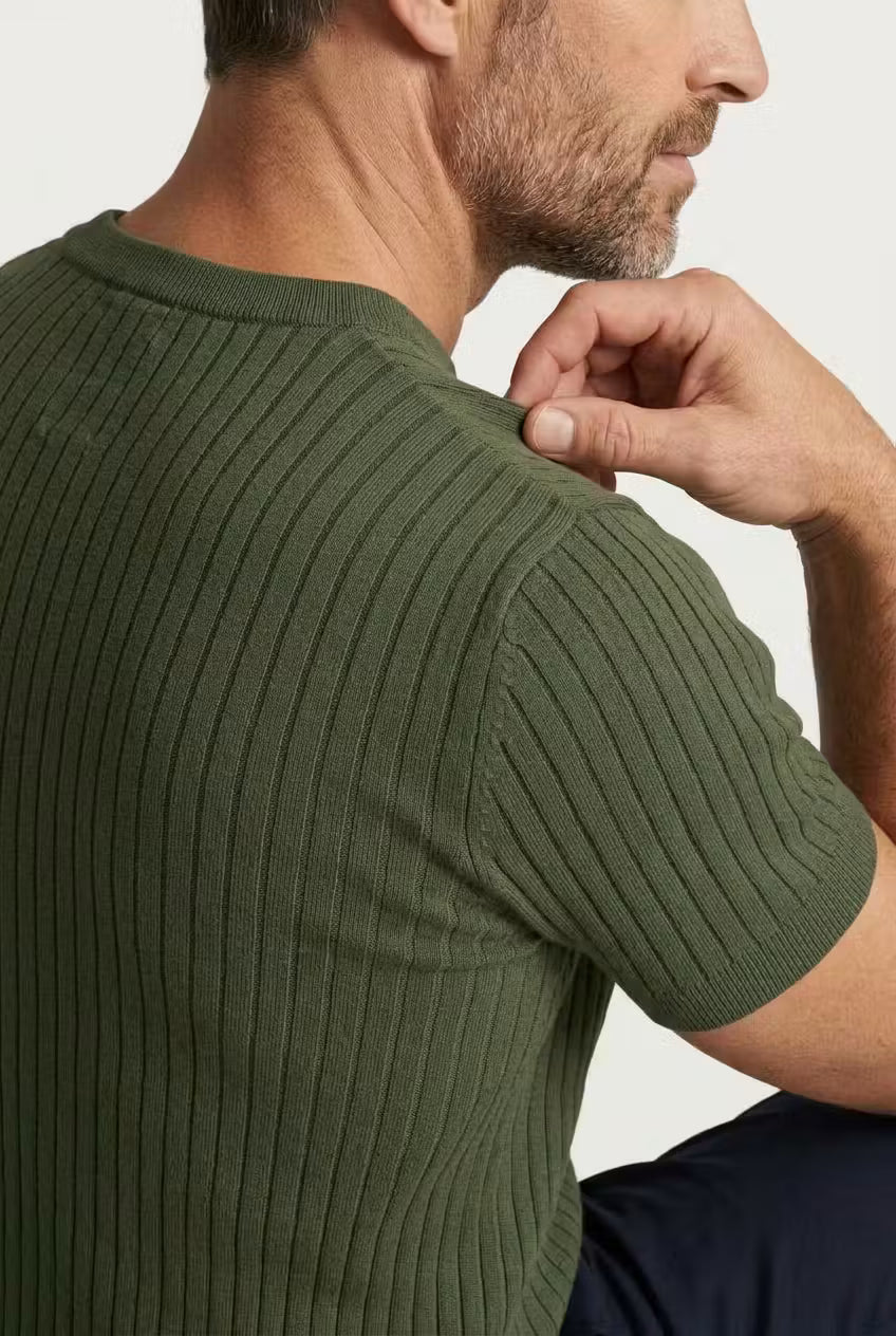 Ribbed Knit Crew Neck T-Shirt