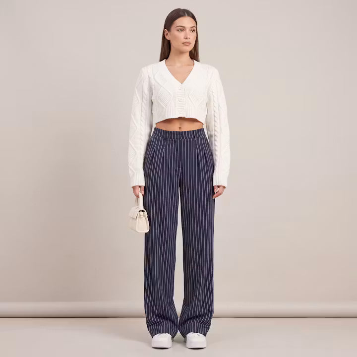 Marin Krijtstreep broek met wijde pijpen
