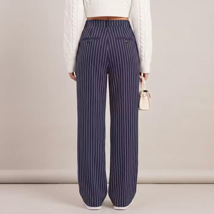 Marin Krijtstreep broek met wijde pijpen