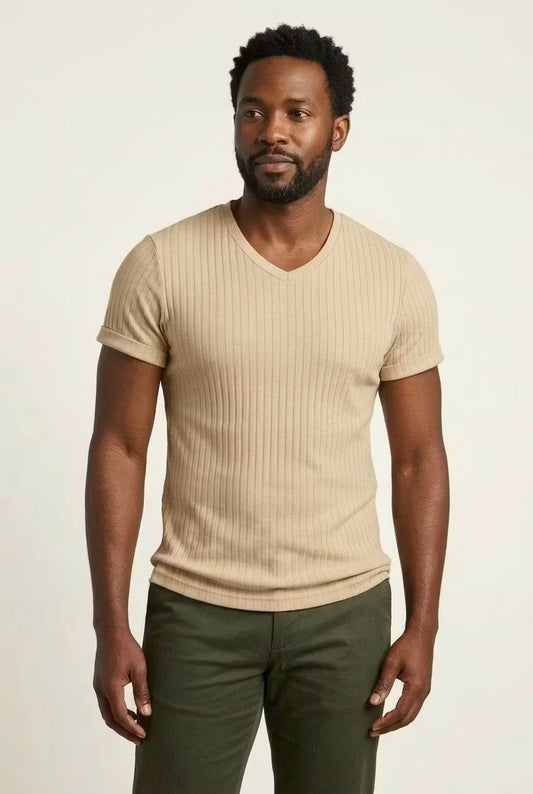 Camiseta canalé cuello pico