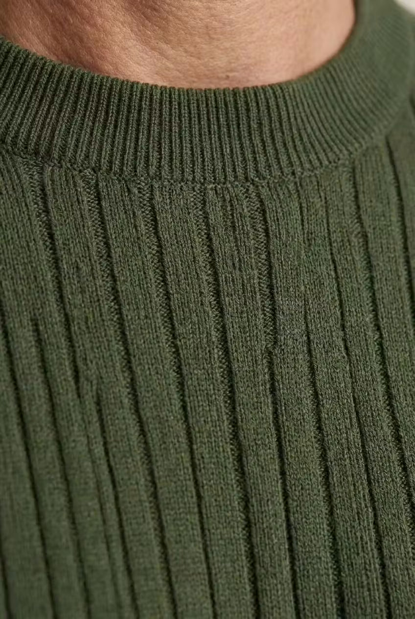 Ribbed Knit Crew Neck T-Shirt
