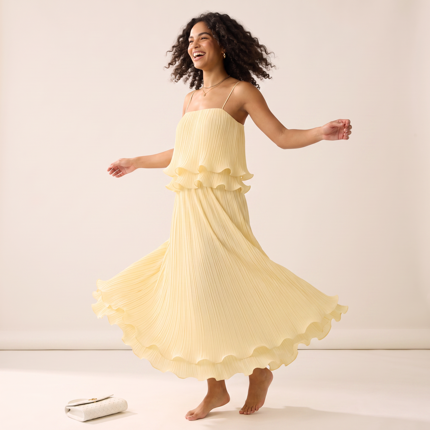 Solene geplooide set met top en lange rok