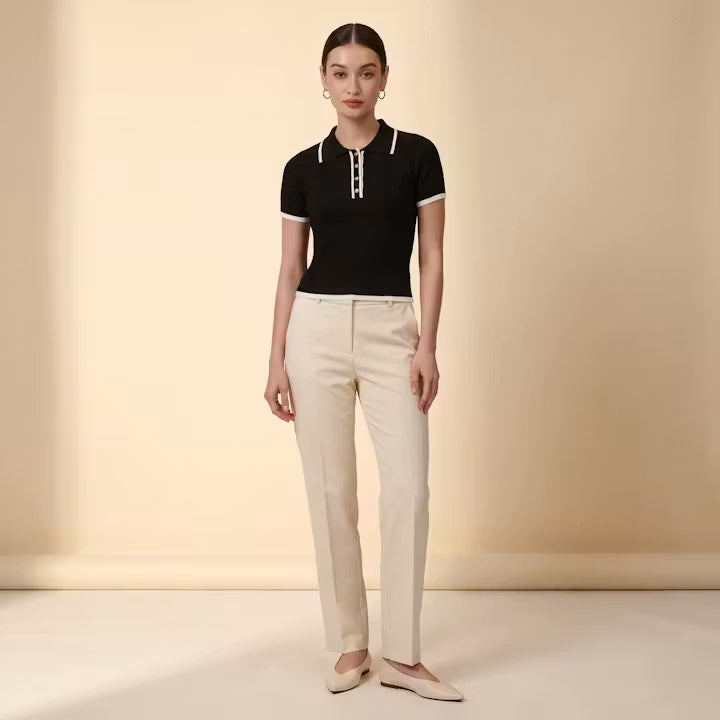 Elise Gebreide Polo met Contrasterende Bies