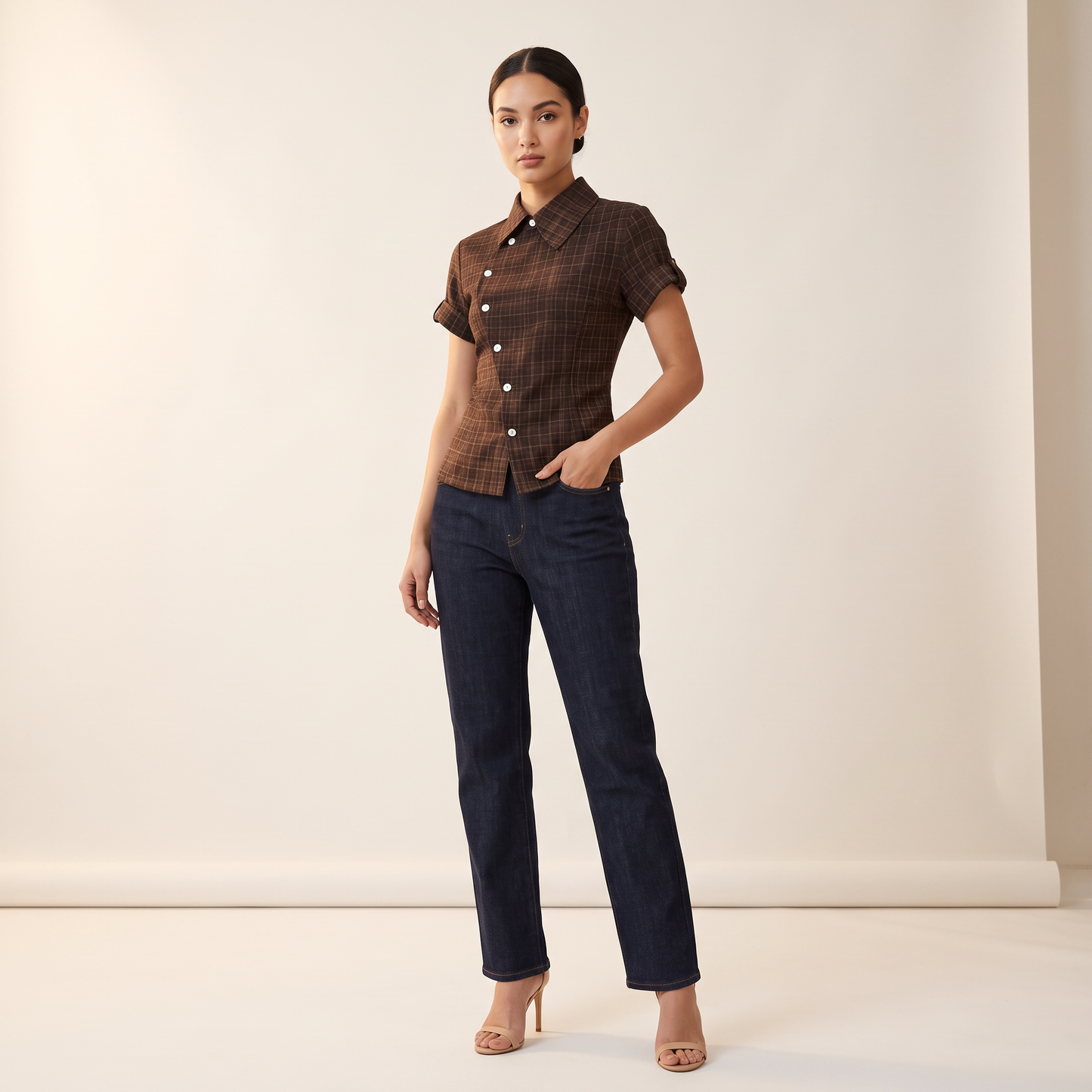 Mabel aansluitende ruitblouse