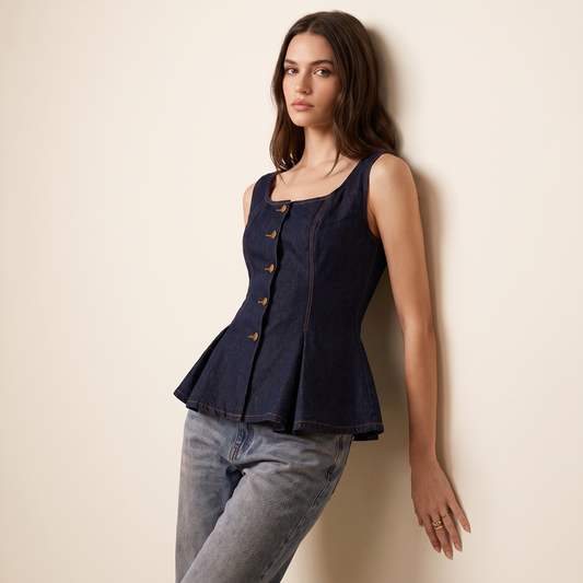 Marin peplumtop met knopen