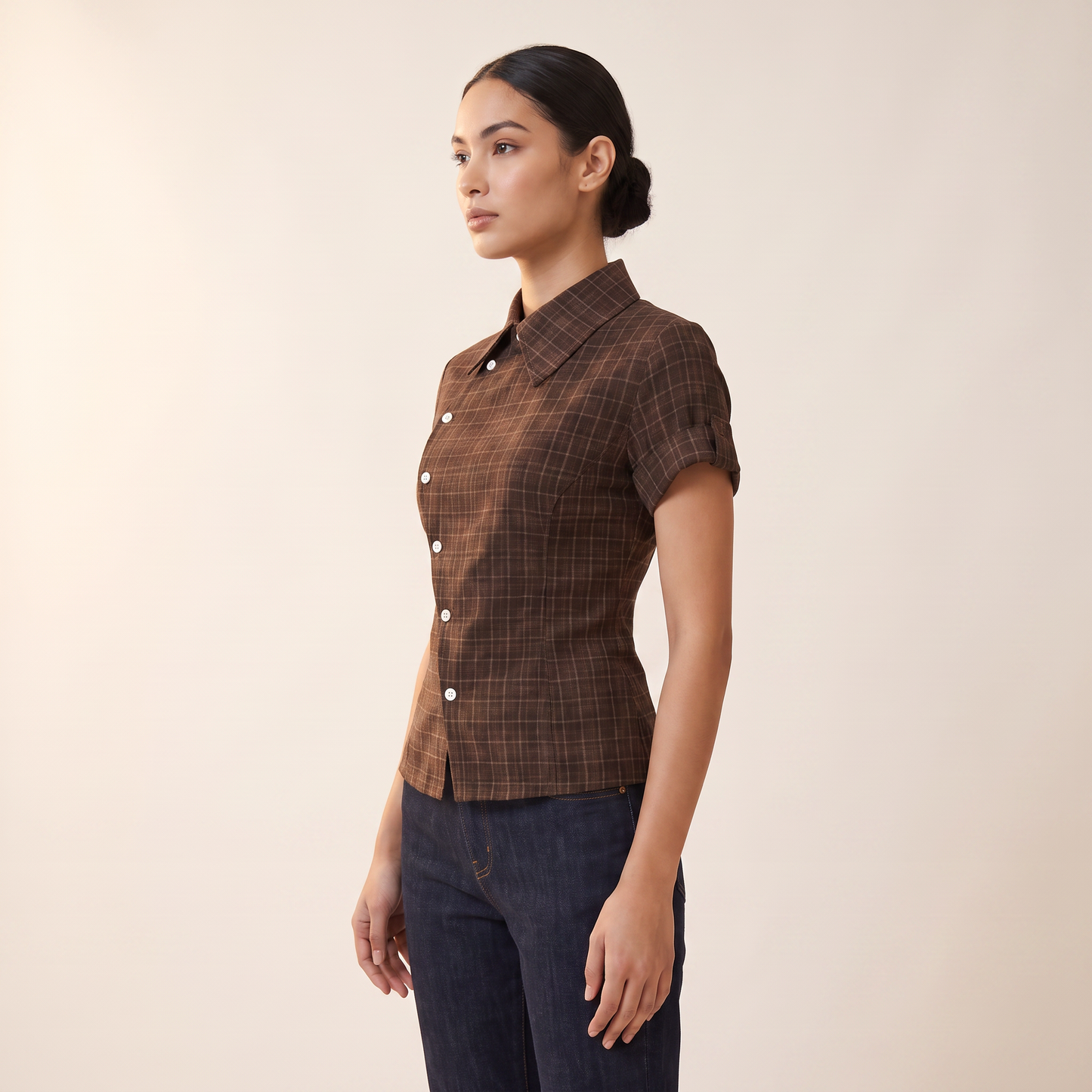 Mabel aansluitende ruitblouse