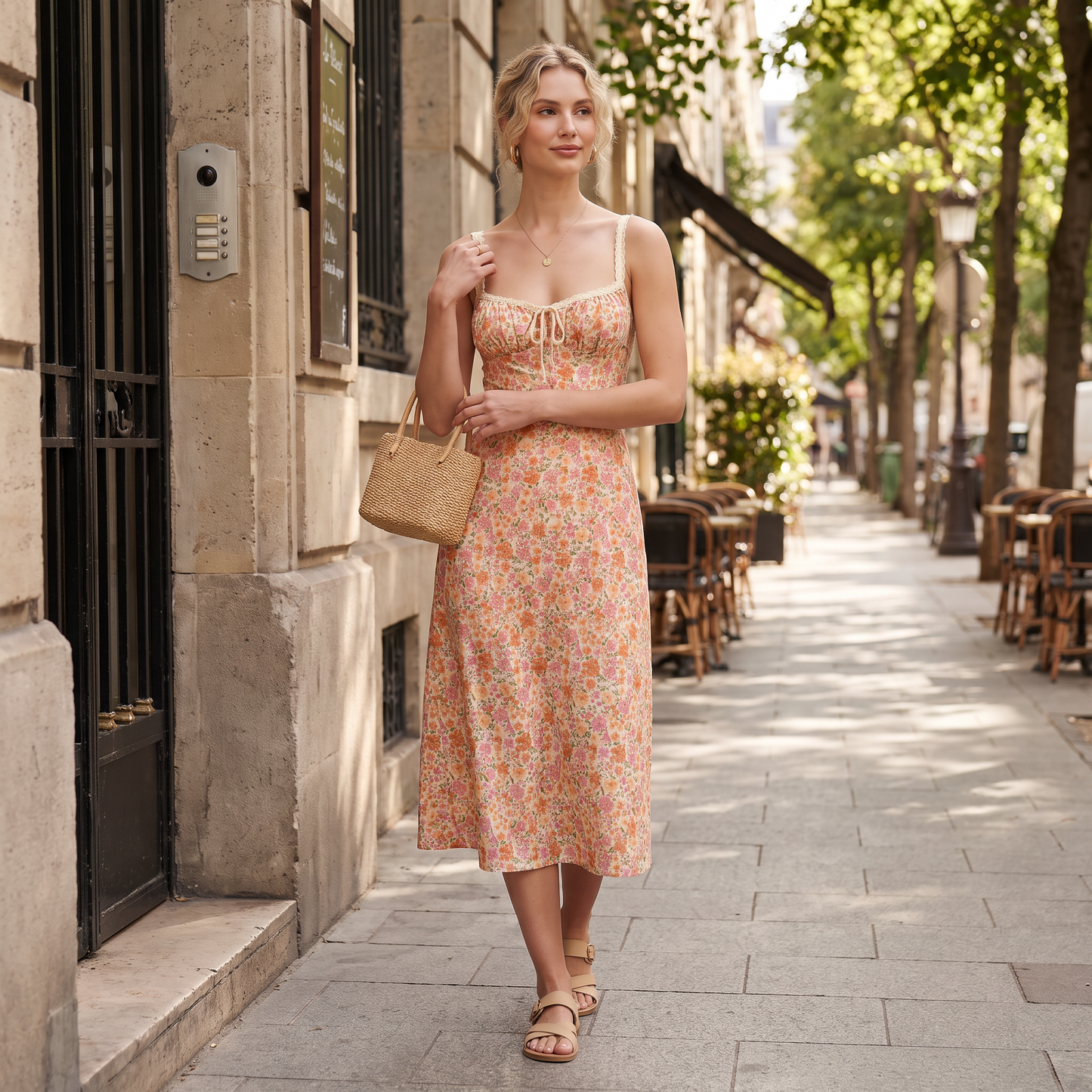 Rose Line midi-jurk met bloemen